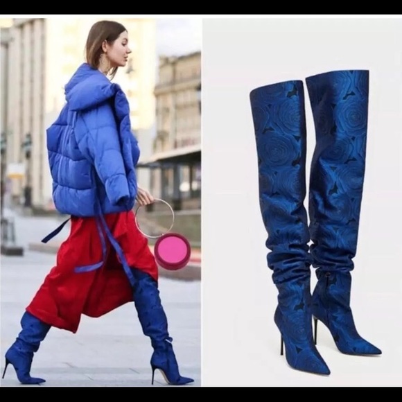 electric blue thigh high boots